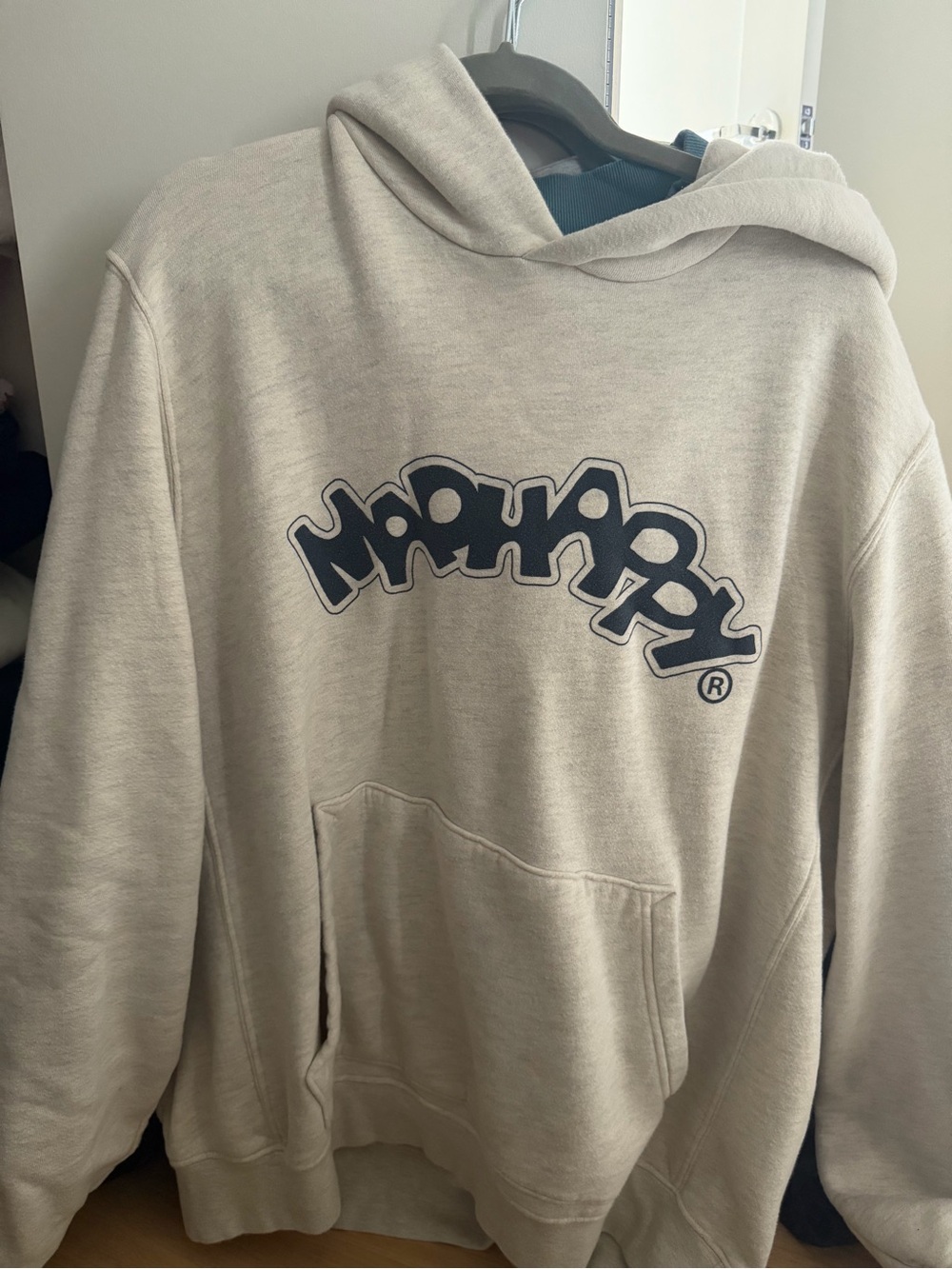 Madhappy Cream Crewneck Hoodie with Navy Logo
